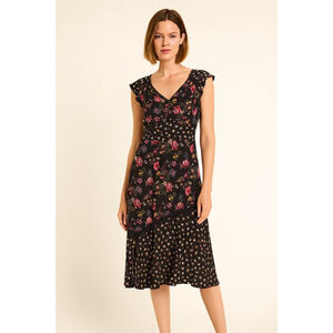 Roz & Ali Black Floral Midi Dress Mixed Print Cottagecore Romantic Y2K Small